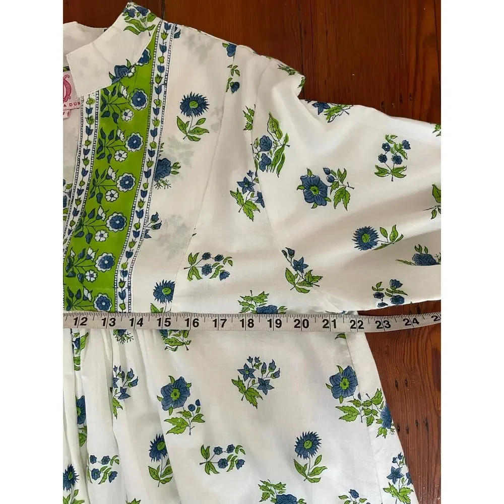 Victoria Dunn Blue Green Floral Kaftan Tunic Dress Medium Cotton - Picture 10 of 11